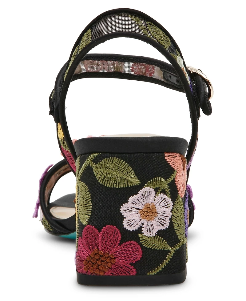 Betsey Johnson Women's Blare Floral Applique Block Heel Sandals