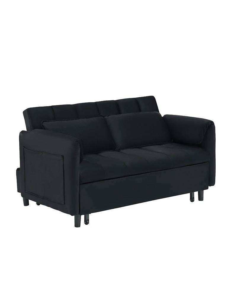 Streamdale Furniture 52" Black Velvet Sleeper Sofa with Pillows & Pockets
