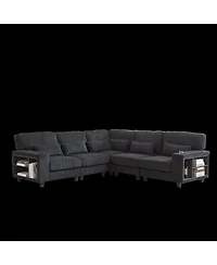 Streamdale Furniture L-Shaped Corduroy Sectional Sofa with Storage & Cup Holder