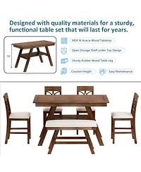 Streamdale Furniture 6-Piece Wooden Counter Dining Set with Bench & Storage