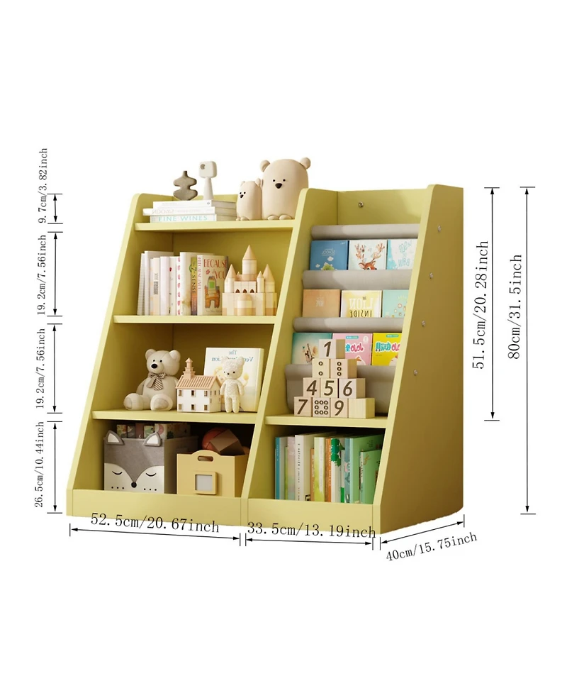 Streamdale Furniture Kids Wooden Bookcase Organizer Adjustable Shelf, Sling Book Rack, for Playroom, School, Nursery