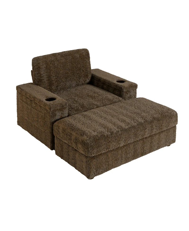 Streamdale Furniture 42" Oversized Faux Fur Chaise Lounge with Storage and Cup Holders