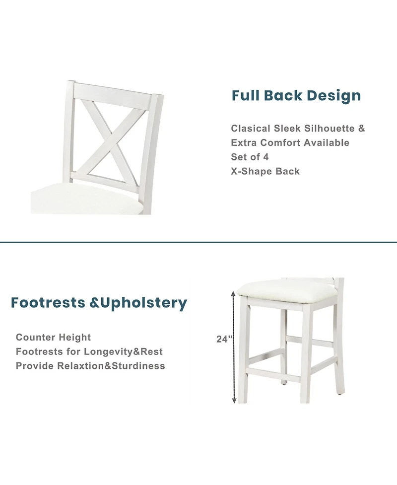 Streamdale 5 Pieces Counter Height Rustic Farmhouse Dining Room Wooden Bar Table Set with 2 stools and 2 Chairs, White
