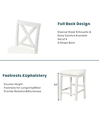 Streamdale 5 Pieces Counter Height Rustic Farmhouse Dining Room Wooden Bar Table Set with 2 stools and 2 Chairs, White