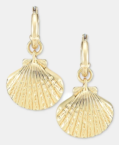 On 34th Shell Charm Hoop Drop Earrings, Macy's Exclusive