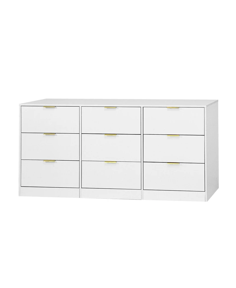 Streamdale Furniture White 9 Drawer Dresser, 63" Large Chest of Drawers