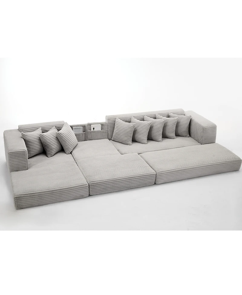 Streamdale Furniture Oversize Cloud Couch L-Shape Sofa Bed, 8 Pillows, Corduroy