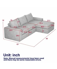 Streamdale Furniture 99" Corduroy Sectional Sofa with Chaise & 3 Pillows