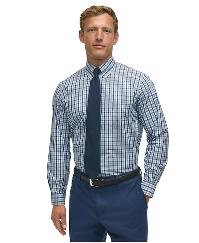 B by Brooks Brothers Men's Regular-Fit Check Pinpoint Dress Shirt