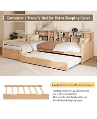 Streamdale Furniture Twin L-Shaped Daybed with Trundle, Storage & Bookcases - Natural