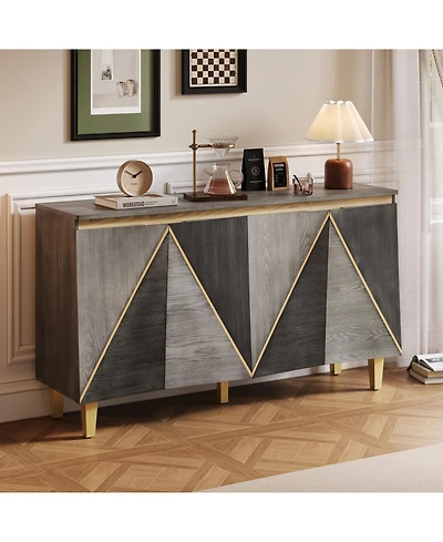 Streamdale Furniture 60" Retro Buffet Cabinet - 4-Door Sideboard with Adjustable Shelves (Gray)