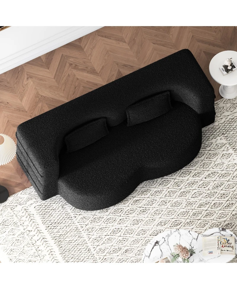 Streamdale Furniture Modern Convertible Teddy Fabric Sleeper Sofa Bed with 2 Pillows