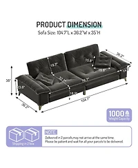 Streamdale Furniture Modern 4-Seat Cloud Sofa, Wide Arms, Tufted, Chenille, Dark Grey