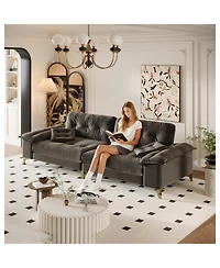 Streamdale Furniture Modern 4-Seat Cloud Sofa, Wide Arms, Tufted, Chenille, Dark Grey