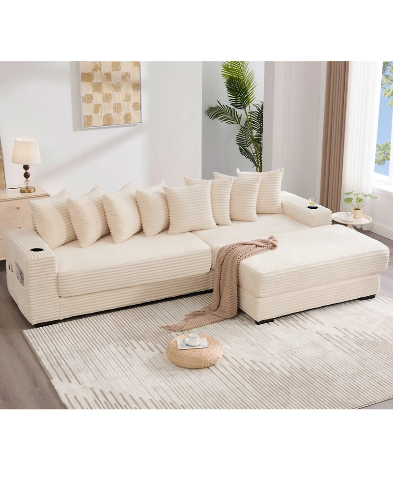 Streamdale Furniture Corduroy L-Shaped Sectional Sofa with