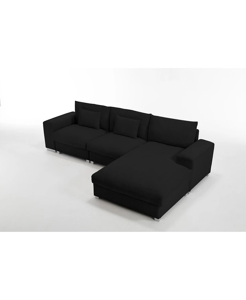 Streamdale Nordic L-shaped Flannel Sofa, Wooden Frame, Minimalist Living Room