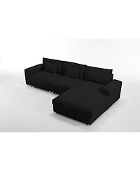 Streamdale Nordic L-shaped Flannel Sofa, Wooden Frame, Minimalist Living Room