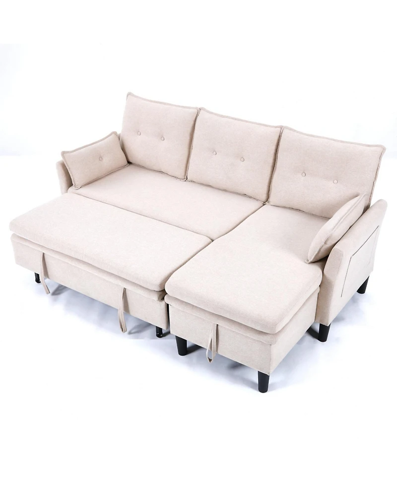 Streamdale Furniture L-Shaped Sectional Sofa w/ Storage - Beige Cotton-Linen