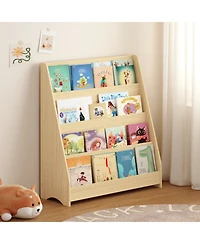 Streamdale 4-Tier Kids Bookshelf, Toddler Book Display, Natural