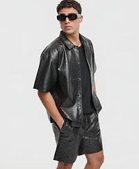 Mode of One Men's Relaxed-Fit Checkerboard Pleather Short-Sleeve Shirt, Macy's Exclusive