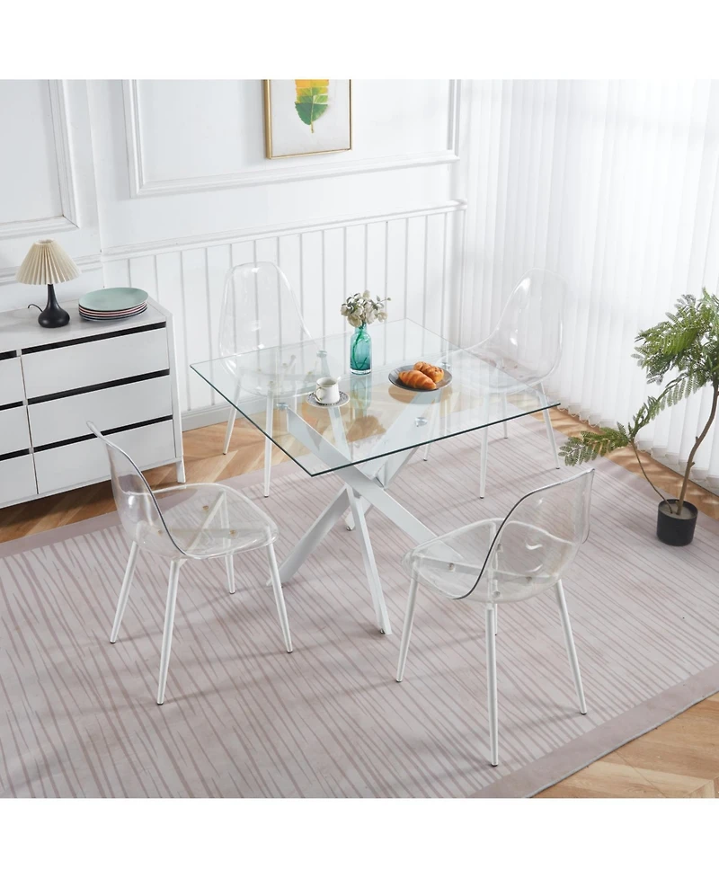 Streamdale Furniture Modern Glass Dining Table White Legs 90x90cm