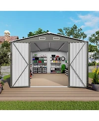 Streamdale Furniture 10x14 Metal Storage Shed, Lockable Doors, Window, All-Weather Shelter