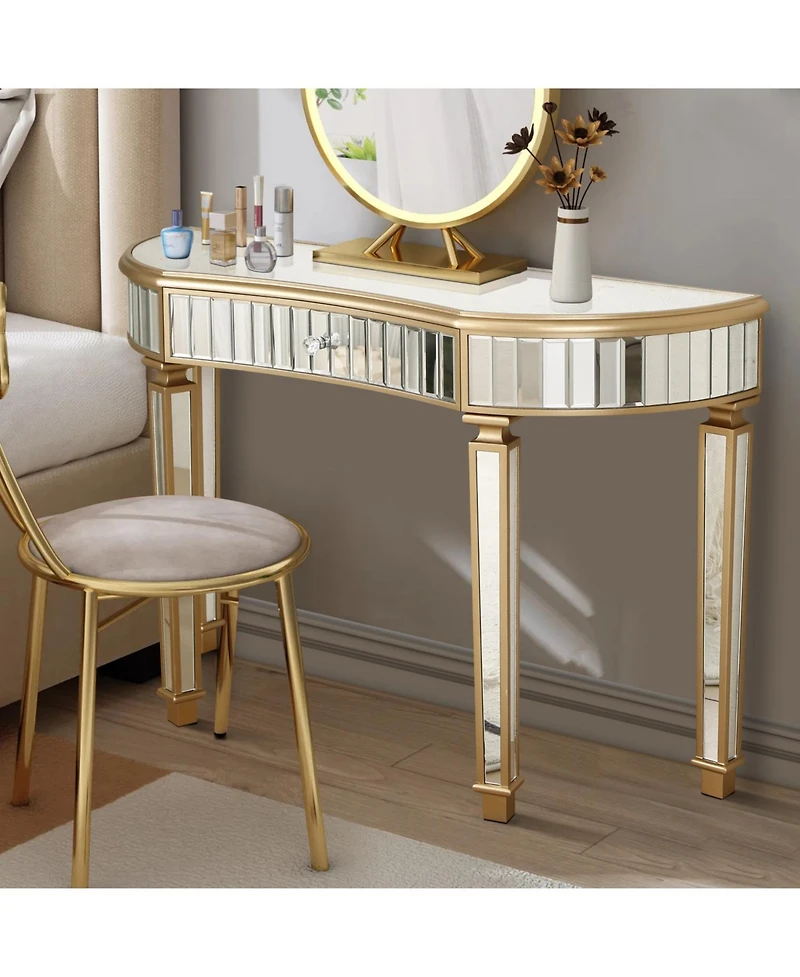 Streamdale Furniture Streamdale 47" Half-Moon Mirrored Console Table - Fluted Glass & Crystal Knob