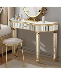 Streamdale Furniture Streamdale 47" Half-Moon Mirrored Console Table - Fluted Glass & Crystal Knob