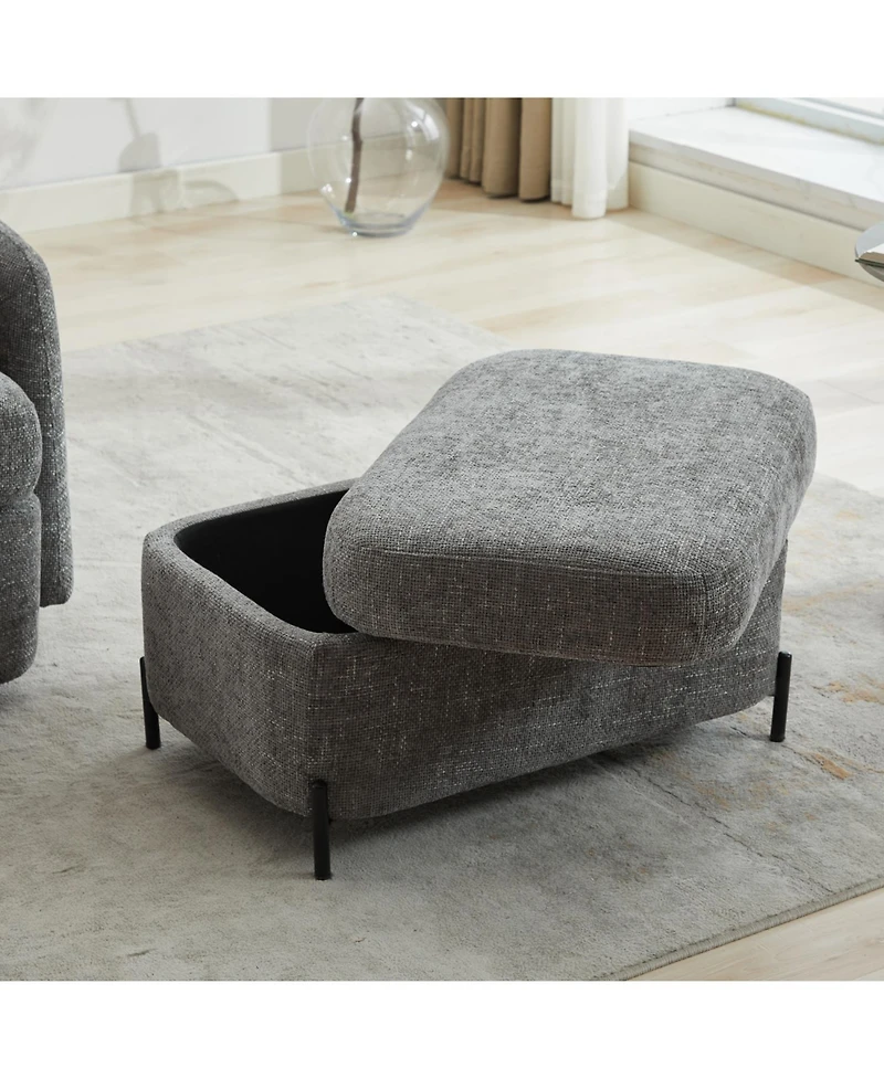 Streamdale Chenille Storage Ottoman - Black Metal Legs