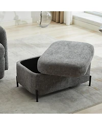 Streamdale Chenille Storage Ottoman - Black Metal Legs