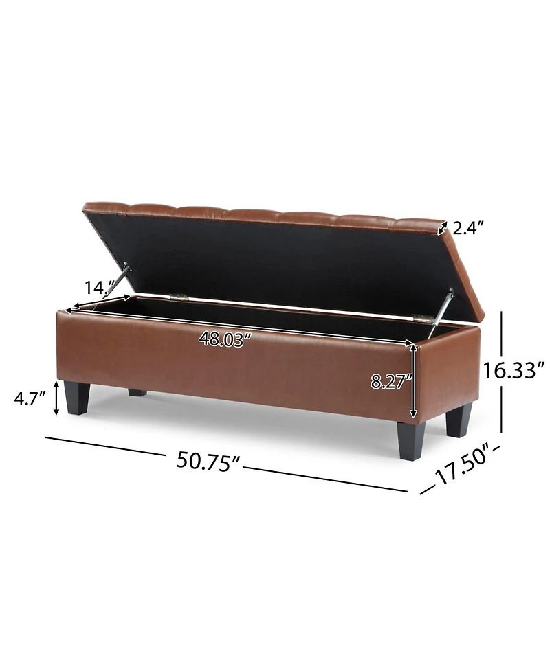 Streamdale Furniture Ottoman Bench with Storage, Brown Pu Surface, Rubber Wood Legs, 300 lbs Capacity