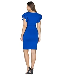 24seven Comfort Apparel Women's V-neck Ruffle Sleeve Knee Length Dress