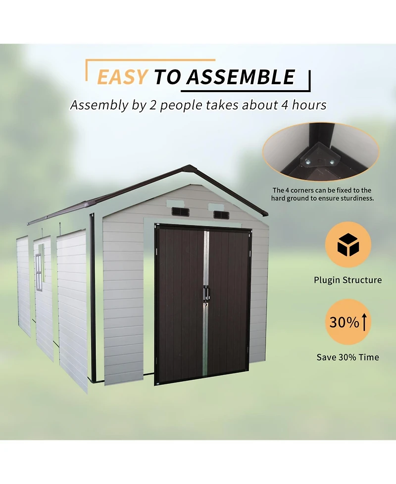 Streamdale Furniture 8x14 Resin Storage Shed w/ Windows, Aluminum Frame & Floor