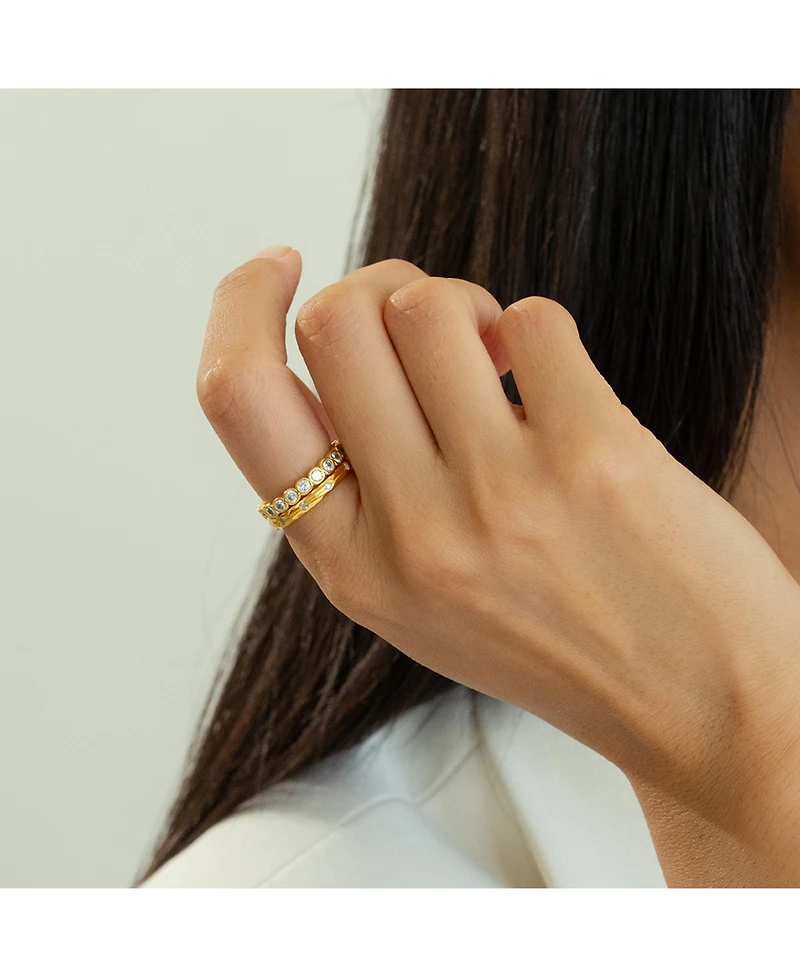 Bearfruit Jewelry 18K Gold Plated Sterling Silver Shining Elegance Ring Duo Set Holiday Gift Idea