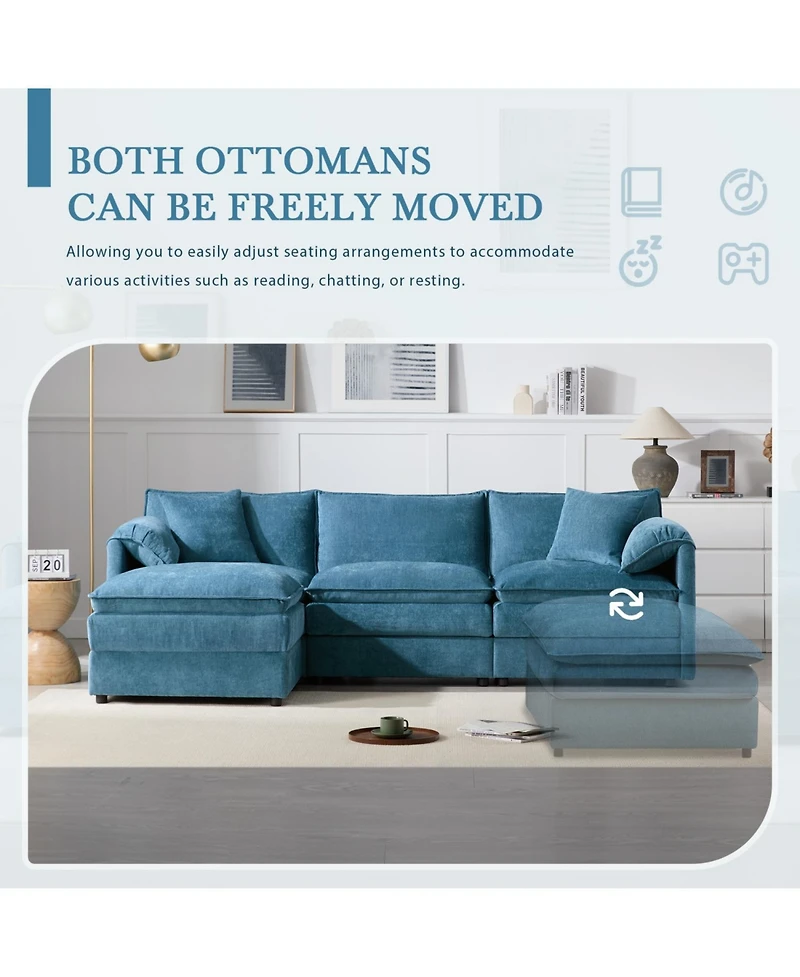 Streamdale Furniture Chenille Modular Sectional Sofa with Ottoman