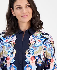 T Tahari Women's Paisley Button-Down Midi Dress