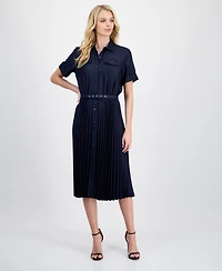 T Tahari Women's Belted Button-Front Midi Dress