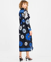 T Tahari Women's Mixed-Print Tie-Waist Maxi Dress