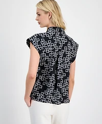 T Tahari Women's Printed Point Collar Shirt