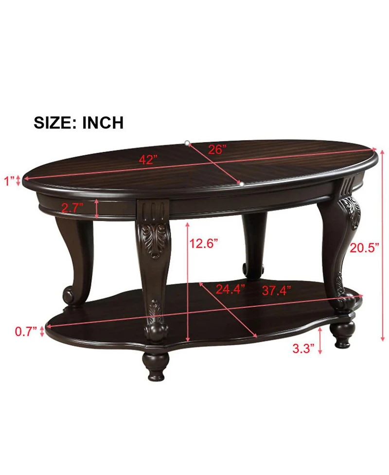 Streamdale Furniture 42" Espresso Oval Coffee Table with Open Storage and Easy Assembly
