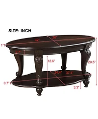 Streamdale Furniture 42" Espresso Oval Coffee Table with Open Storage and Easy Assembly