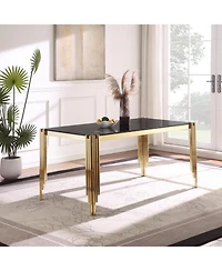 Streamdale 65" Rectangle Glass Dining Table with Gold Legs