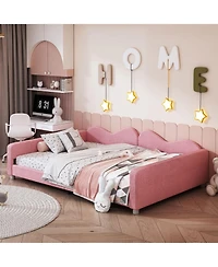 Streamdale Furniture Full Upholstered Daybed, Sherpa Fabric Sofabed with Cloud-Shaped Backrest, No Box-spring Needed