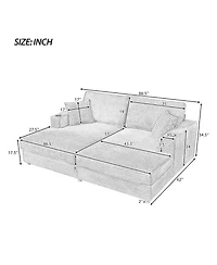 Streamdale Furniture Oversized Corduroy Loveseat Chaise Lounge with Usb Ports, Cup Holders, and Pillows