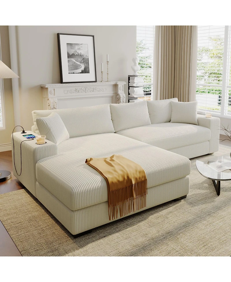 Streamdale Furniture Large Sectional Sofa Thick Cushions Cup Holders & Charging