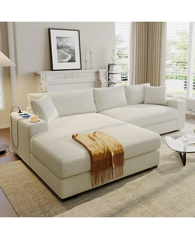 Streamdale Furniture Large Sectional Sofa Thick Cushions Cup Holders & Charging