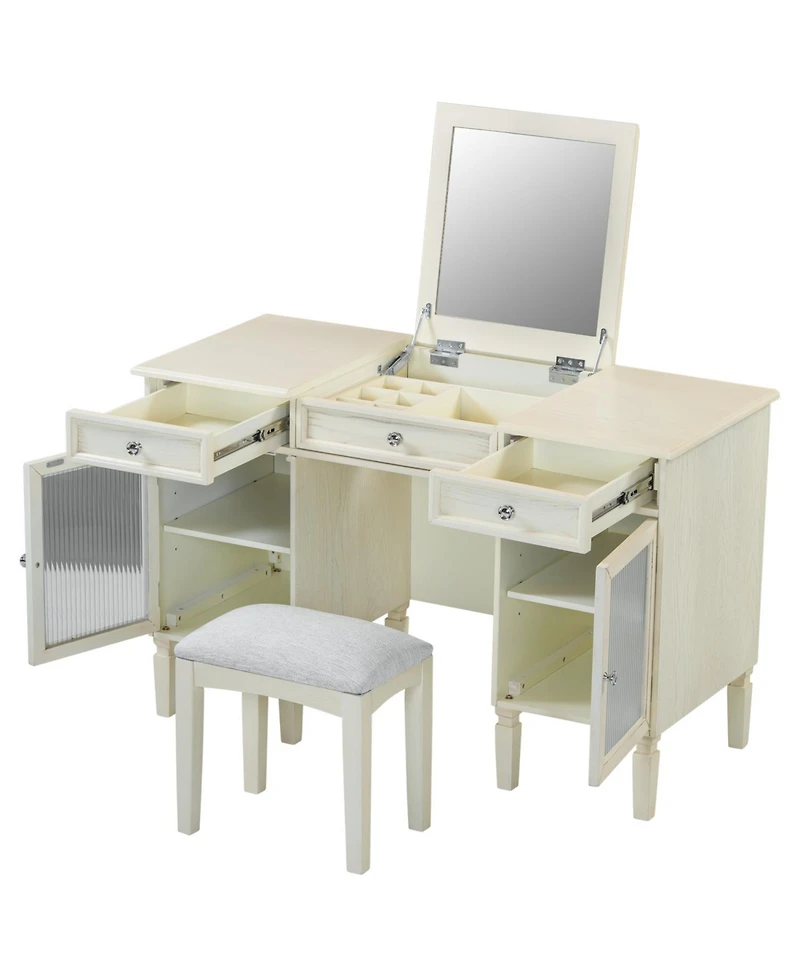 Streamdale Furniture Vanity Desk Flip-Top Mirror Drawer Cabinet Oak