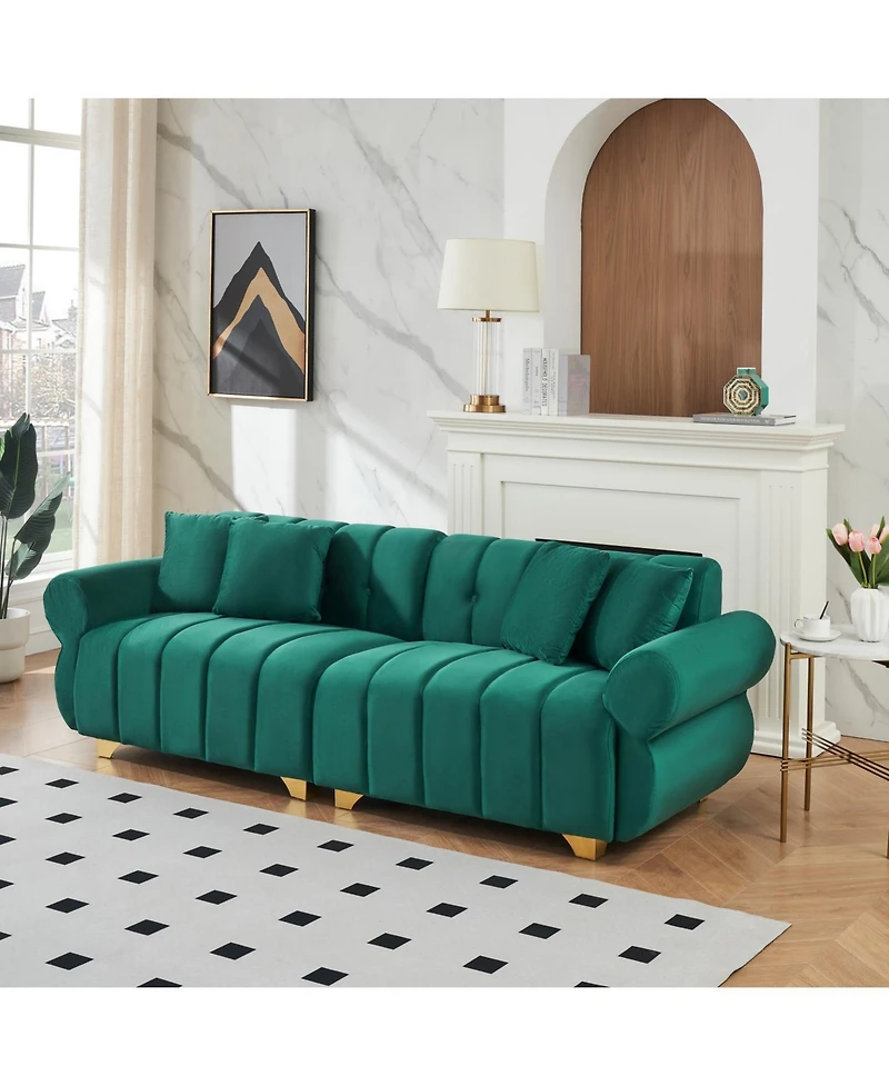 Streamdale Furniture 89" Flannelette Sofa Set Spring Cushions Metal Feet Pillows