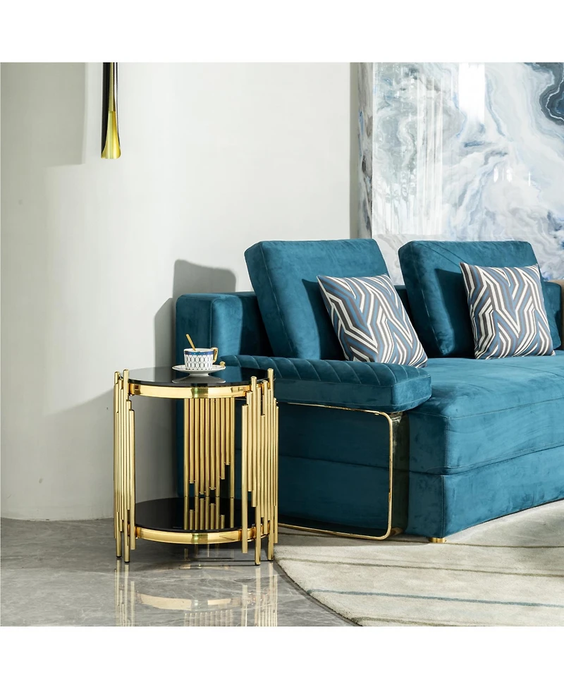 Streamdale Furniture Black Glass Top Gold Round Side Table