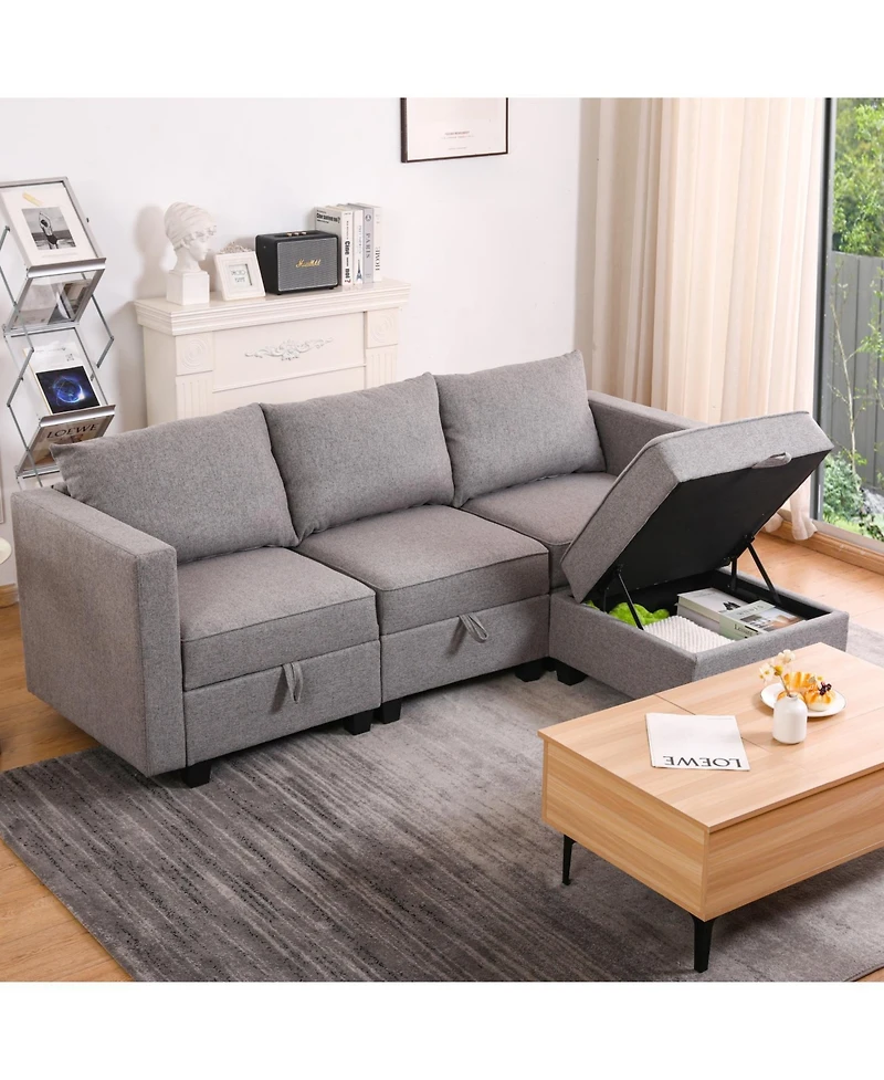 Streamdale Furniture Dark Grey Small Sectional Sofa with Ottoman